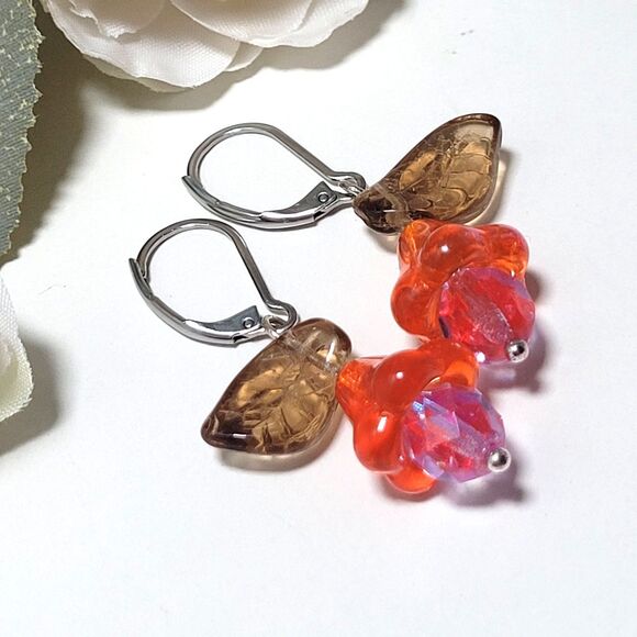 Artisan earrings  663# NEW bohemian Flower drop earrings floral Czech glas petal - Picture 1 of 7